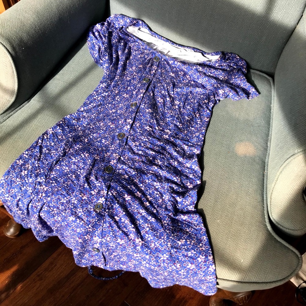 Dark Blue cherry blossom floral mini dress.